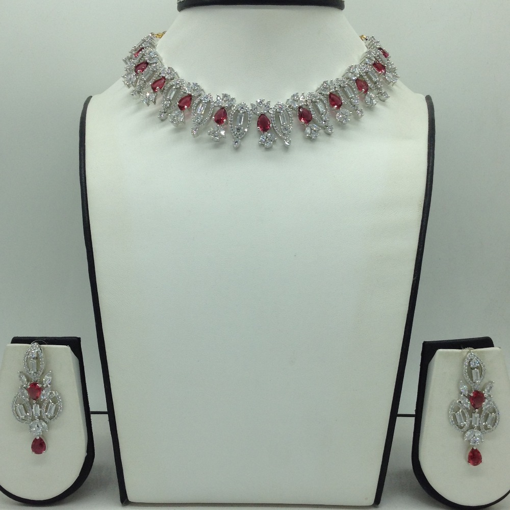 White,Maroon CZ Necklace Set JNC0222