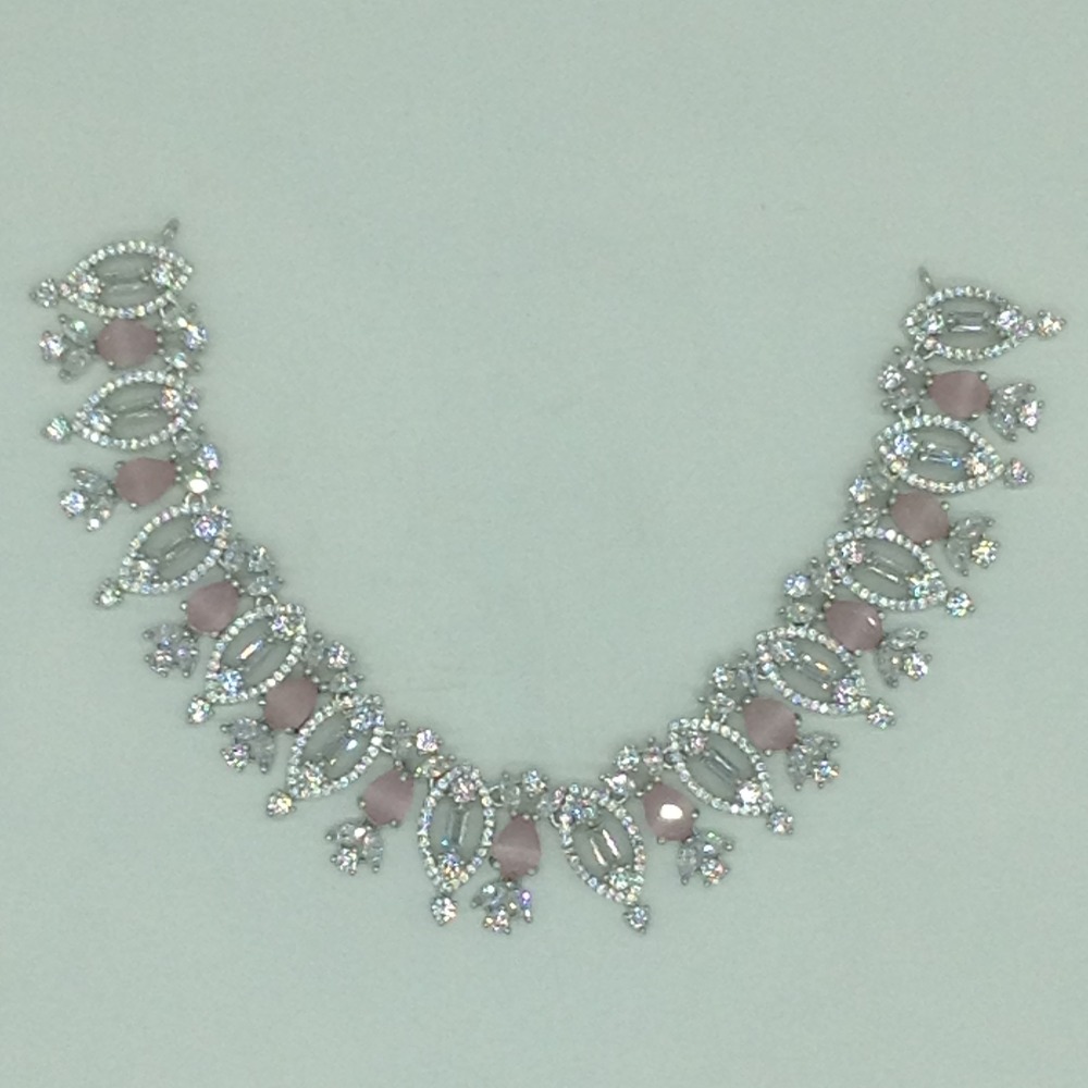 White,Pink CZ Necklace Set JNC0221