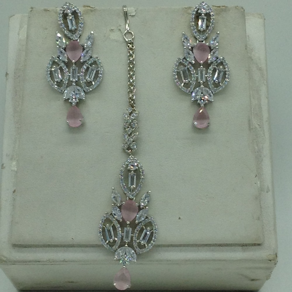 White,Pink CZ Necklace Set JNC0221