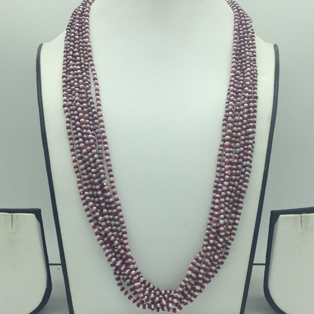 Natural Red Ruby And White Pearls 9 Layers Mala JSS0218