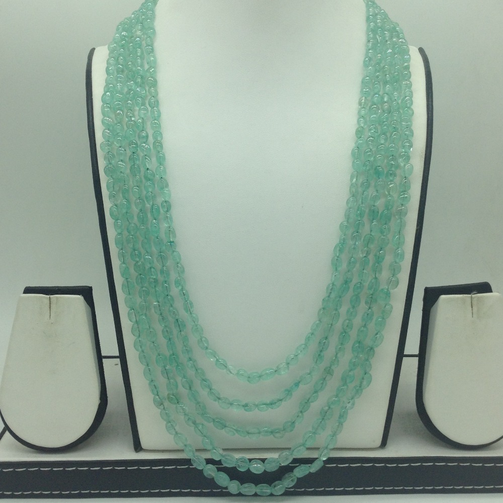 Natural Green Beryl Oval Beeds 5 Layers Mala JSS0213