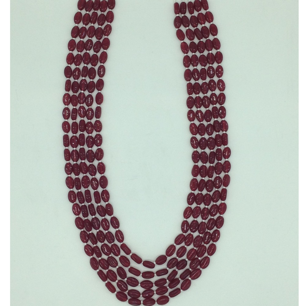 Natural Red Oval Kharbuja Beeds 5 Layers Mala JSS0209