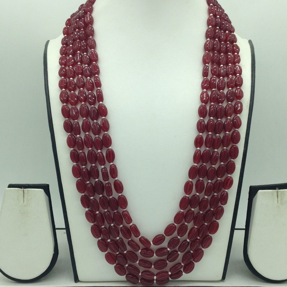 Natural Red Oval Kharbuja Beeds 5 Layers Mala JSS0209