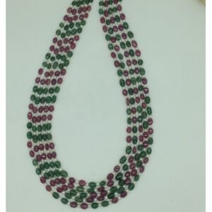 White Flat Pearls with Red,Green Oval Beeds 5 Layers Mala JPM0517