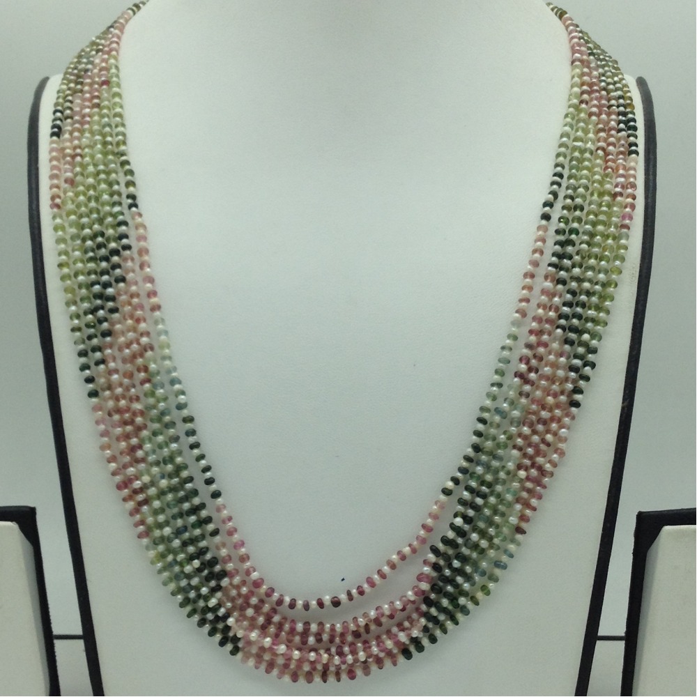 White Seed Pearls with Multi Tourmaline 7 Layers Mala JPM0516