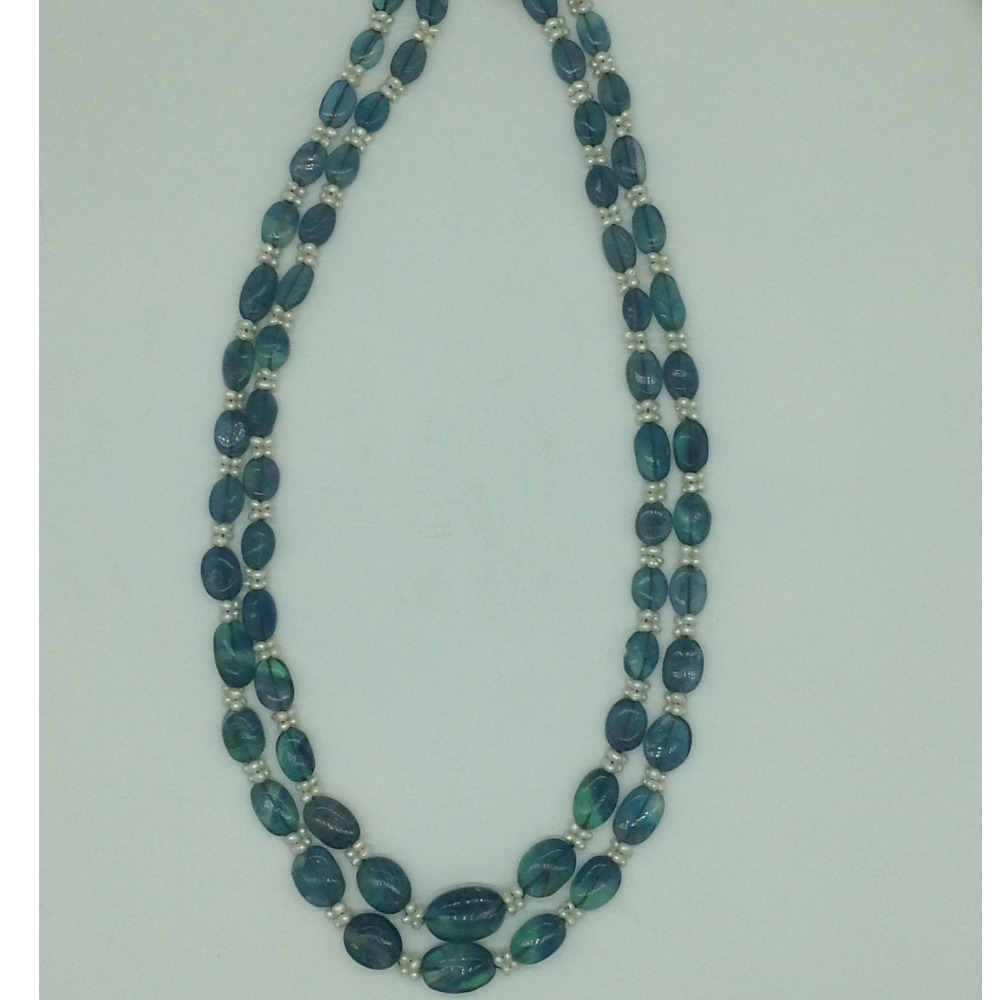 White Seed Pearls with Blue Oval Beeds 2 Layers Mala JPM0515