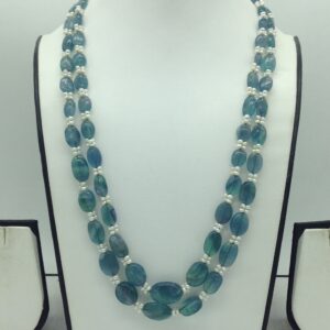 White Seed Pearls with Blue Oval Beeds 2 Layers Mala JPM0515