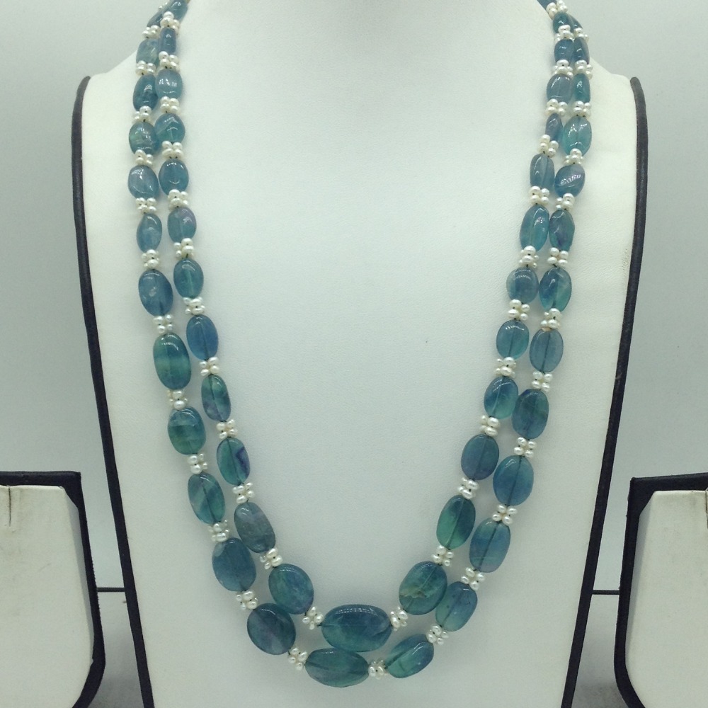 White Seed Pearls with Blue Oval Beeds 2 Layers Mala JPM0515