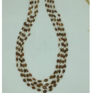 White Oval Pearls with Brown Oval Beeds 4 Layers Mala JPM0514