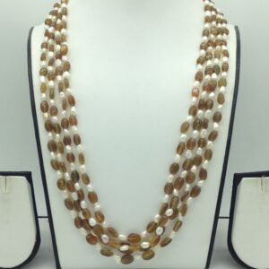 White Oval Pearls with Brown Oval Beeds 4 Layers Mala JPM0514