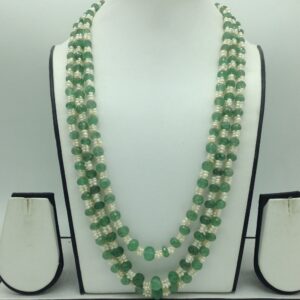 White Seed Pearls with Green Round Beeds 3 Layers Mala JPM0513