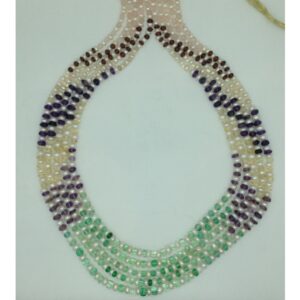 White Flat Pearls with Multi Round Beeds 5 Layers Mala JPM0512