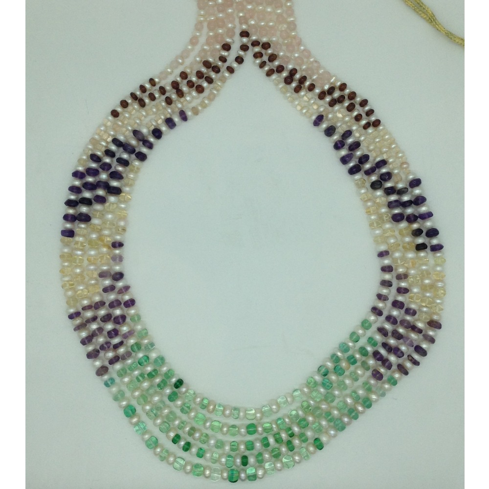 White Flat Pearls with Multi Round Beeds 5 Layers Mala JPM0512