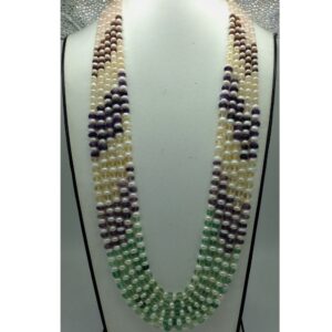 White Flat Pearls with Multi Round Beeds 5 Layers Mala JPM0512