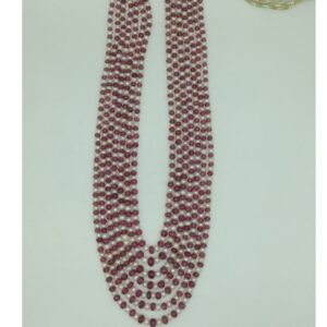 White Flat Pearls with Red Rubies Beeds 7 Layers Mala JPM0510