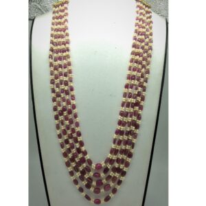 Yellow Seed Pearls with Red Rubies Beeds 5 Layers Mala JPM0509