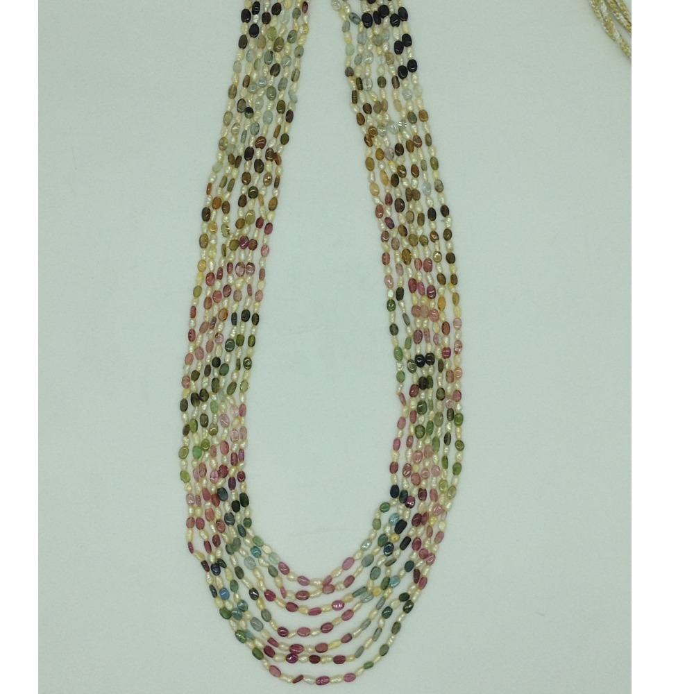 Yellow Kudkal Pearls with Multi Oval Beeds 7 Layers Mala JPM0508
