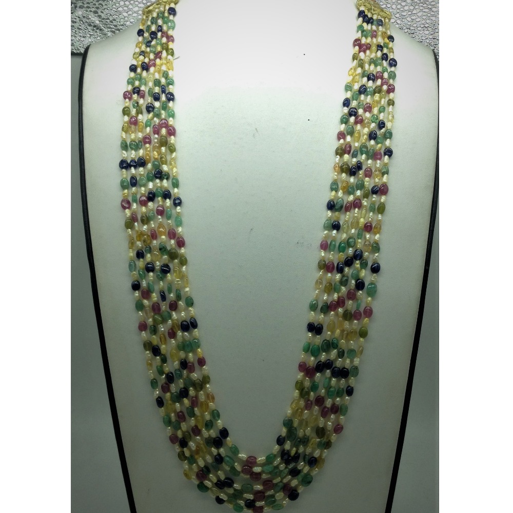 Yellow Kudkal Pearls with Multi Oval Beeds 7 Layers Mala JPM0508
