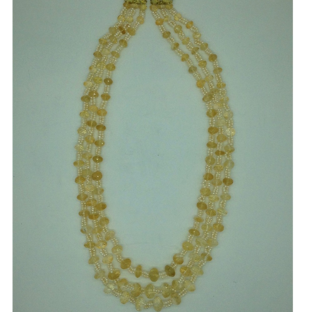 White Seed Pearls with Yellow Citrine Beeds 3 Layers Mala JPM0507