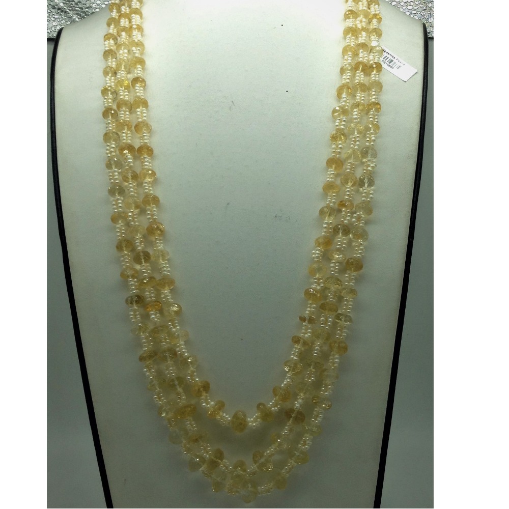 White Seed Pearls with Yellow Citrine Beeds 3 Layers Mala JPM0507