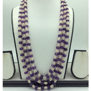 White Seed Pearls with Purple Amethyst Beeds 3 Layers Mala JPM0506