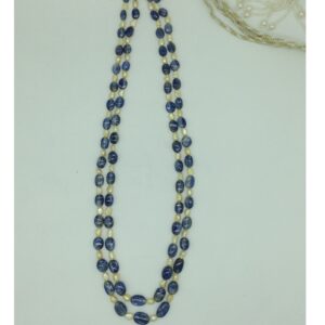 Yellow Kudkal Pearls with Blue Iolite Beeds 2 Layers Mala JPM0505