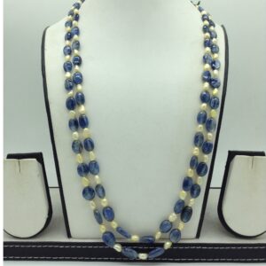 Yellow Kudkal Pearls with Blue Iolite Beeds 2 Layers Mala JPM0505