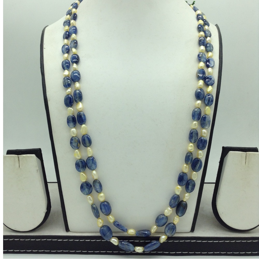 Yellow Kudkal Pearls with Blue Iolite Beeds 2 Layers Mala JPM0505