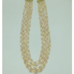 Yellow Kudkal Pearls with Pink Quartz Beeds 5 Layers Mala JPM0504