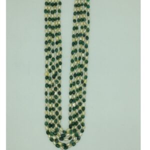 Yellow Kudkal Pearls with Green Bariels Beeds 5 Layers Mala JPM0503