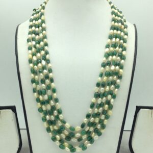 Yellow Kudkal Pearls with Green Bariels Beeds 5 Layers Mala JPM0503