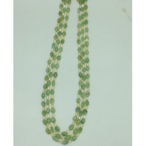 Yellow Kudkal Pearls with Pale Green Bariels 3 Layers Mala JPM0502