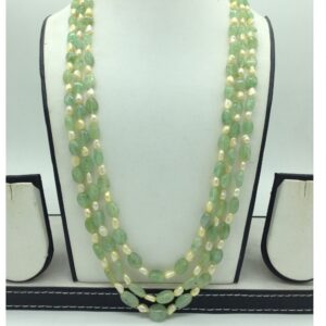 Yellow Kudkal Pearls with Pale Green Bariels 3 Layers Mala JPM0502