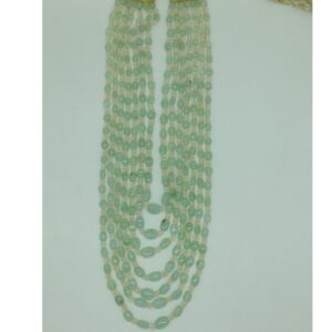 White Seed Pearls with Pale Green Bariels Beeds 7 Layers Mala JPM0501