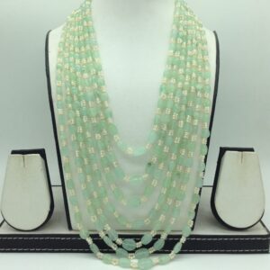 White Seed Pearls with Pale Green Bariels Beeds 7 Layers Mala JPM0501