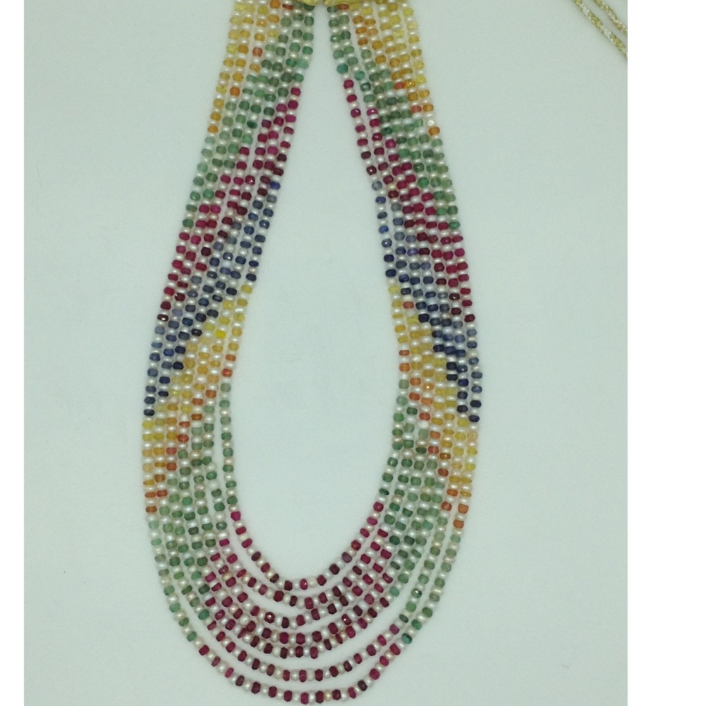 White Flat Pearls with Multi Round Beeds 7 Layers Mala JPM0499