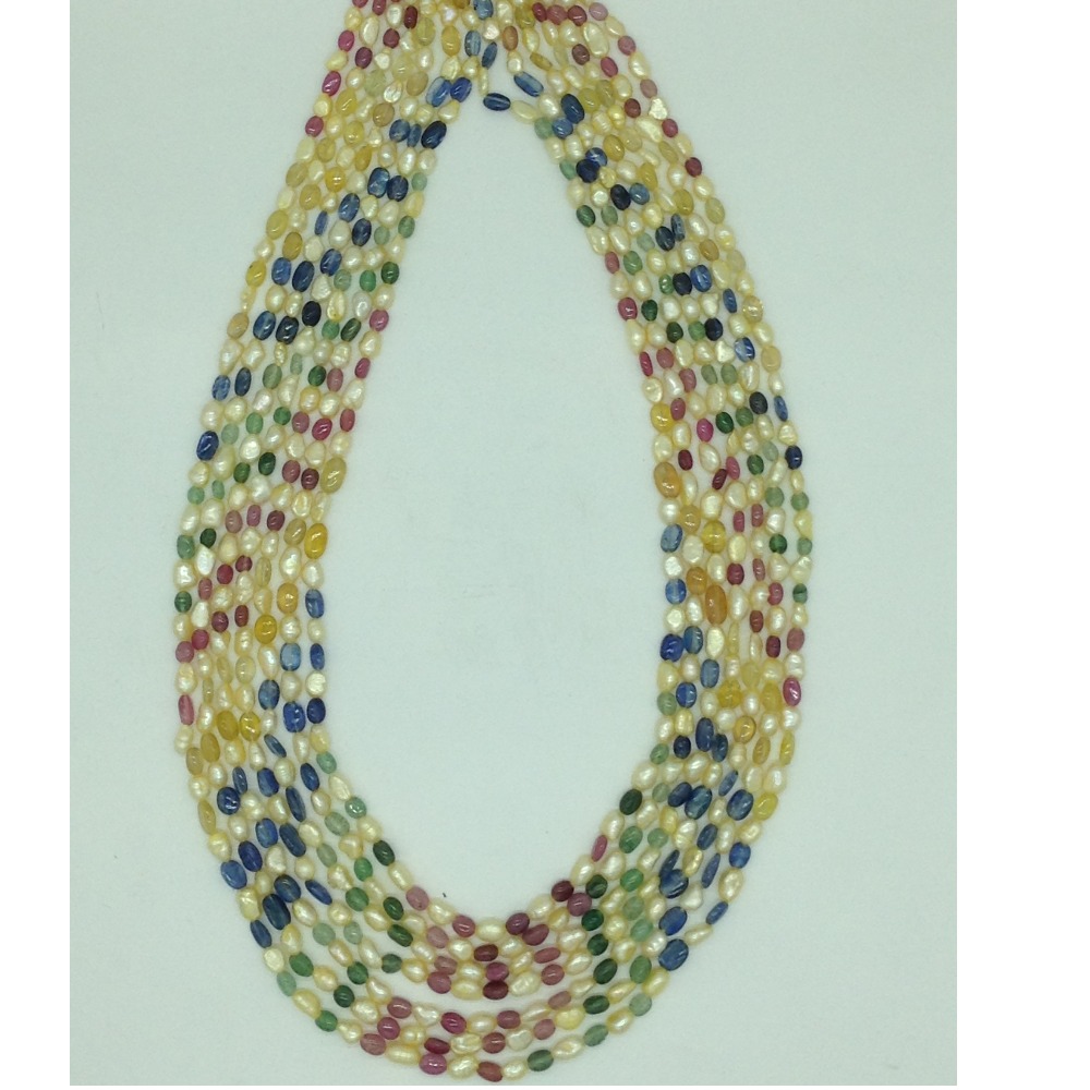 Yellow Kudkal Pearls with Multi Oval Beeds 7 Layers Mala JPM0498