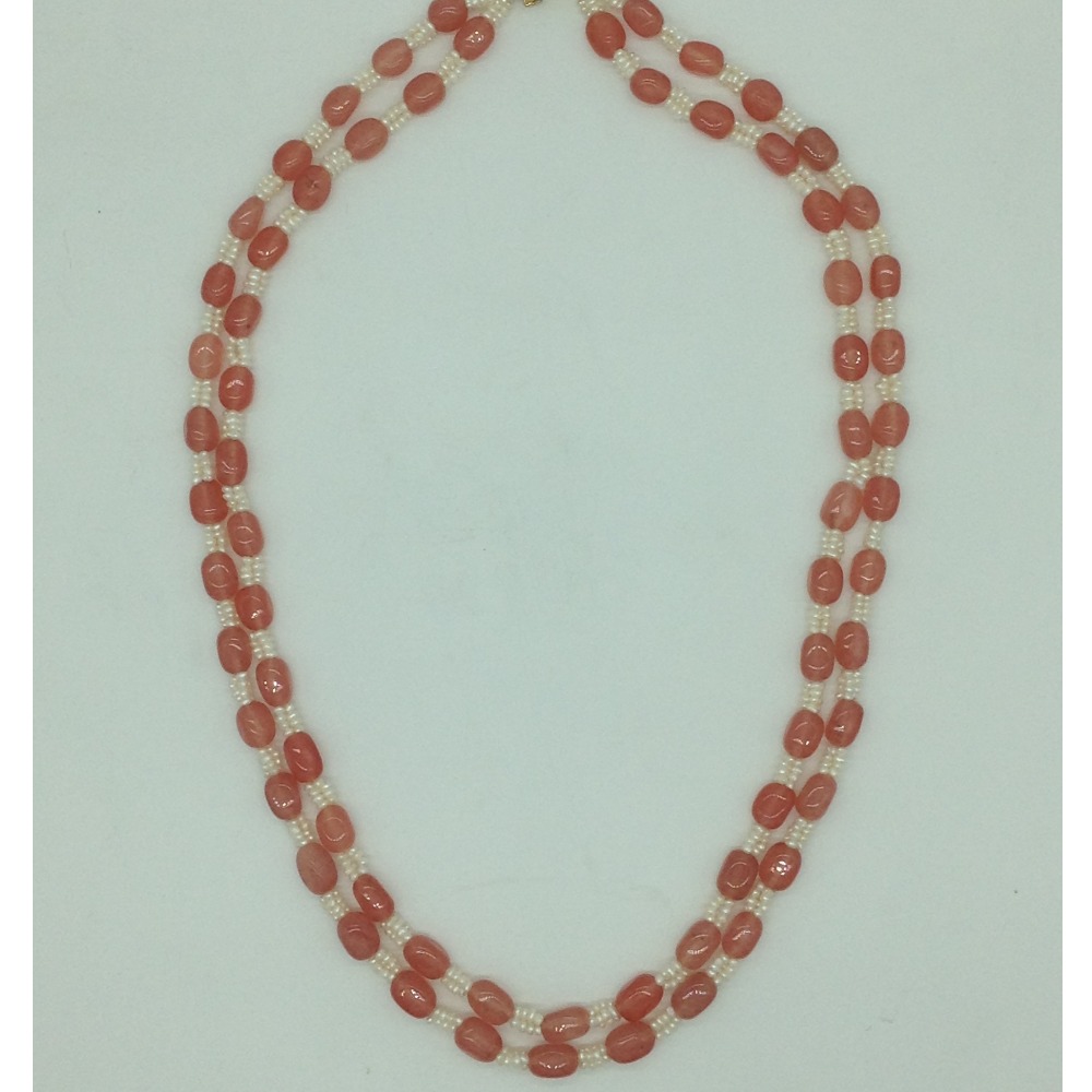 White Seed Pearls with Pink Oval Beeds 2 Layers Mala JPM0497