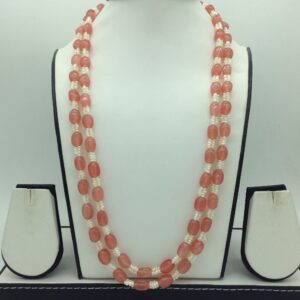 White Seed Pearls with Pink Oval Beeds 2 Layers Mala JPM0497