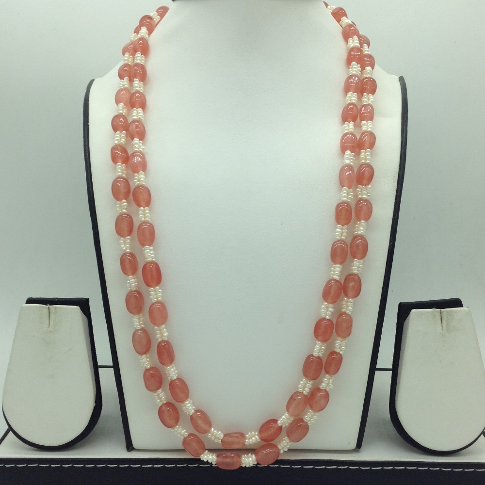 White Seed Pearls with Pink Oval Beeds 2 Layers Mala JPM0497