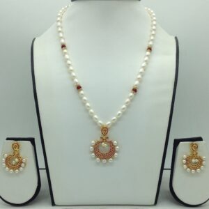 Red Cz Pendent Set With 1 Line White Pearls Mala JPS0806