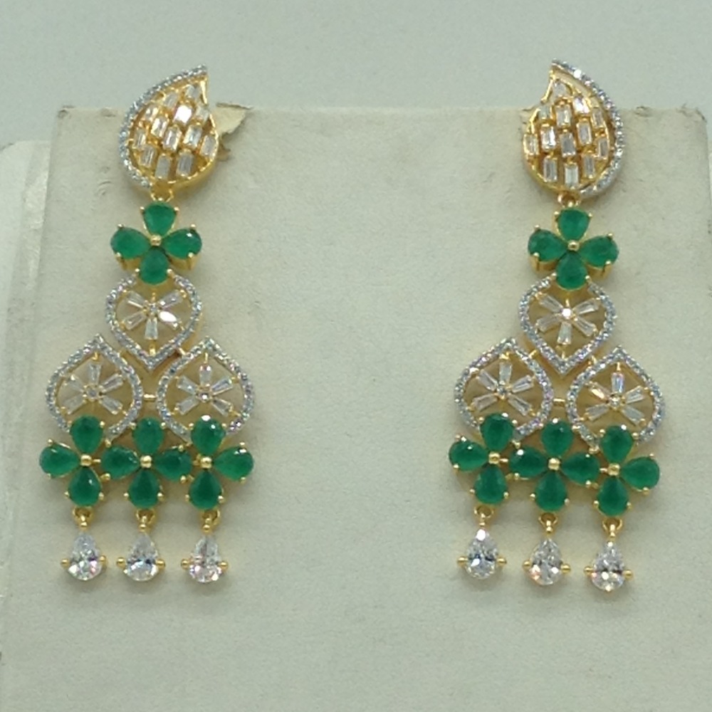 White,Green CZ Ranihaar Set With 4 Line White Pearls Mala JPS0804