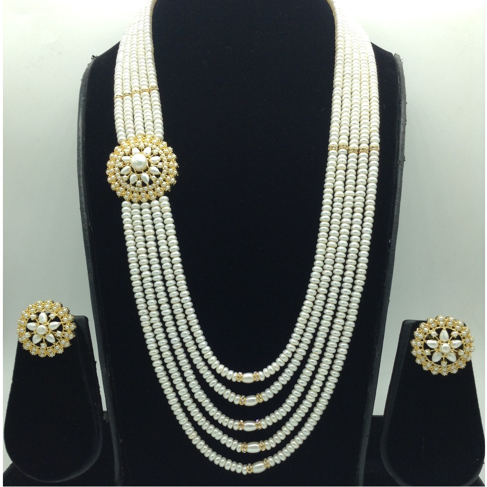 Pearls Broach Set With 5 Line Pearls Mala JPS0802