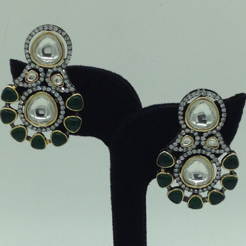 White,Green Kundan Broach Set With 7 Line Pearls Mala JPS0801 - Image 3