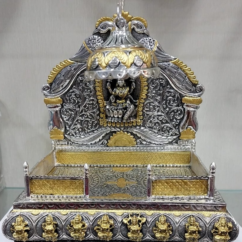 Divine looks pure silver asthalakshmi singhasan with gold foiling