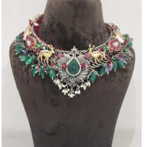 Designer Fusion Silver Necklace with Stylish Motifs