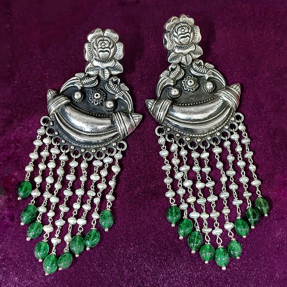 Designer Pure Silver Earrings In Antique Work