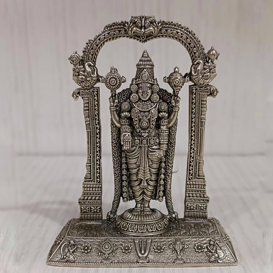 Unique tirupati balaji idol with arch in pure silver