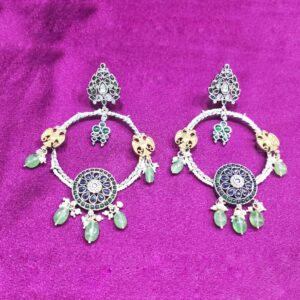 Pure Silver Fusion Temple Earrings with Unique Motifs