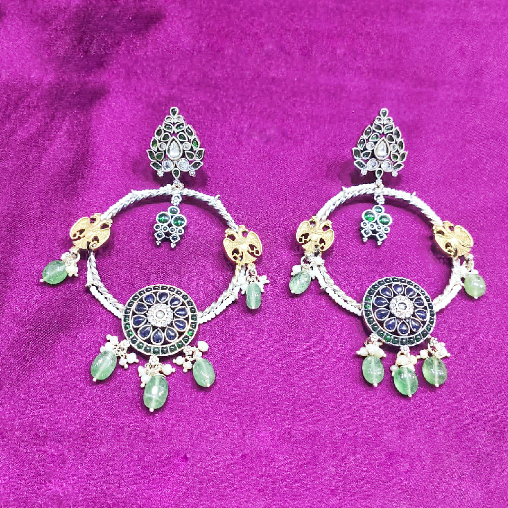 Pure Silver Fusion Temple Earrings with Unique Motifs